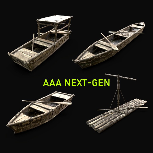 BOAT ROWBOAT GONDOLA RAFT WOODEN FISHERMAN COLLECTION PACK