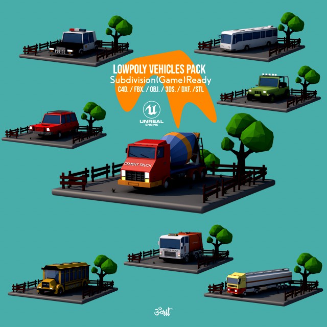 Lowpoly Vehicles Pack - Subdivision-Game-Ready Low-poly