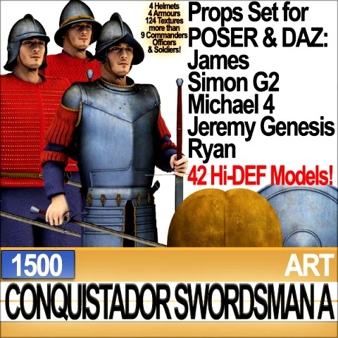 conquistador swordsman props poser daz a 1500