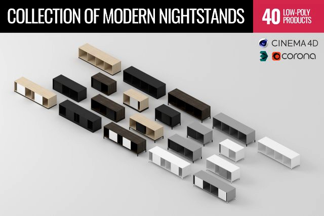 collection of 40 modern nightstands low-poly