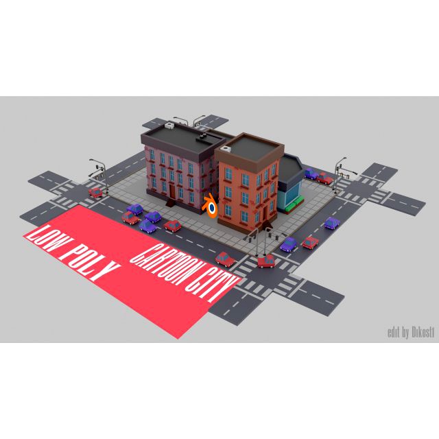 pixel style cartoon city low-poly game ready low-poly