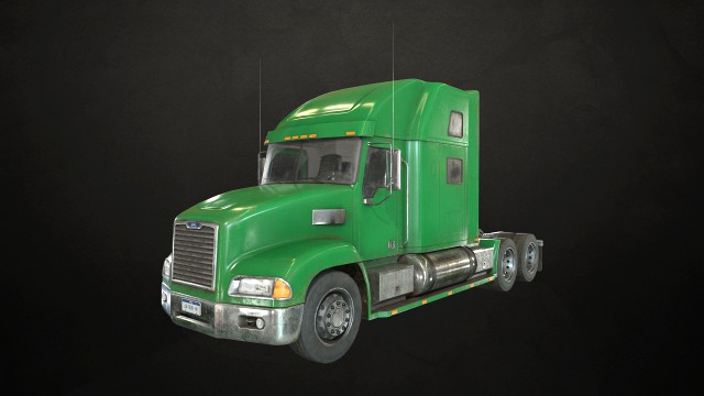 semi truck tractor - green - low poly