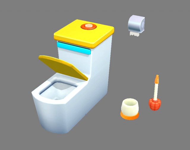 cartoon toilet - toilet brush - toilet paper