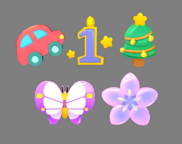 cartoon icon - car-number1-christmas tree-butterfly-flower