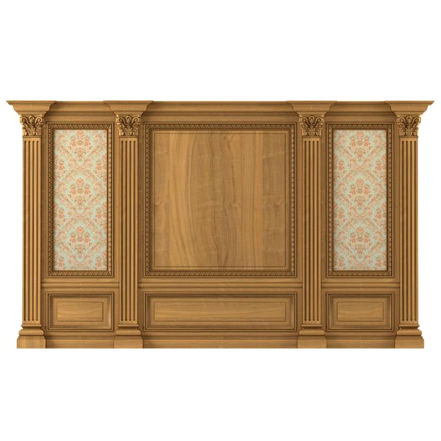 wall wood boiserie paneling with wallpaper