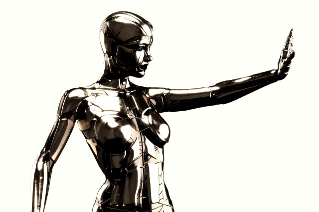 silver female robot fully rigged