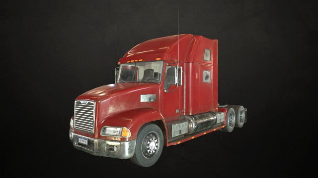 semi truck tractor - red - low poly