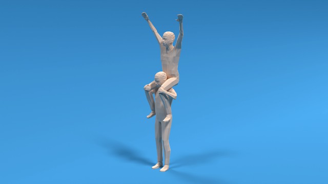 low poly kids riding on shoulders