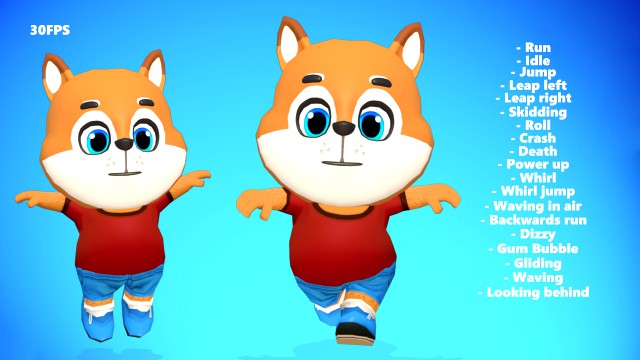 fox dog animated rigged