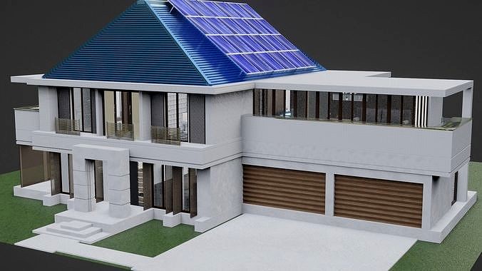 Blender Eevee Modern Mansion Low-poly 3D model