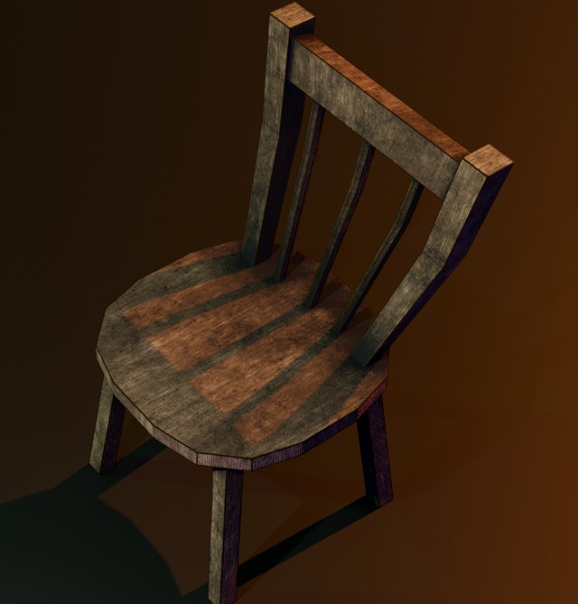 a wooden chair with scuffs and abrasions