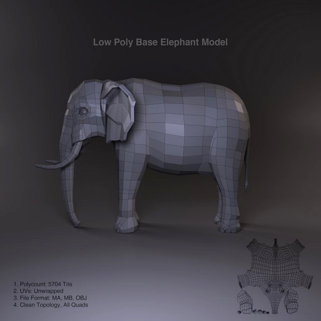 low poly base elephant model