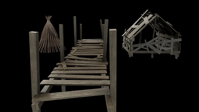asset of wooden decorations in low poly