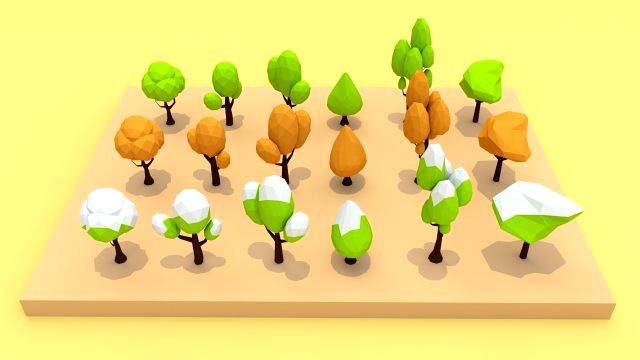 low poly trees set