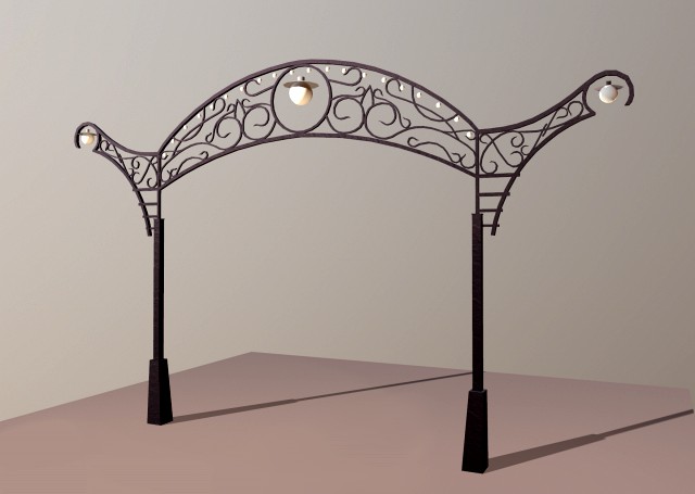 wrought iron arch with lanterns