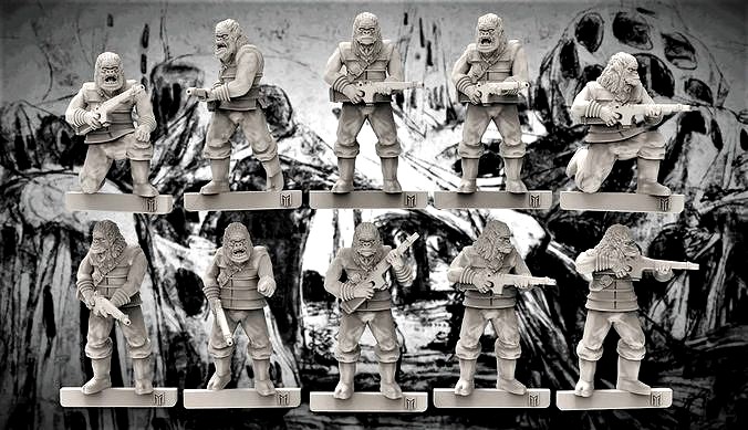 Planet of the Apes Gorilla Soldiers with Rifles 28mm Miniatures | 3D