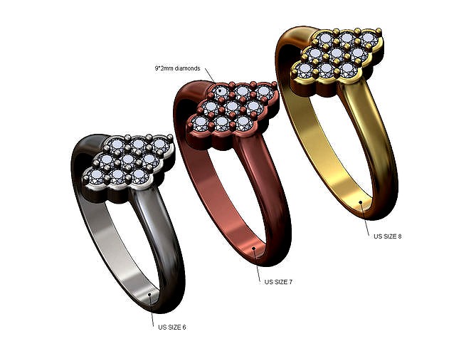 Rhombus cluster ring US sizes 6 7 8 | 3D