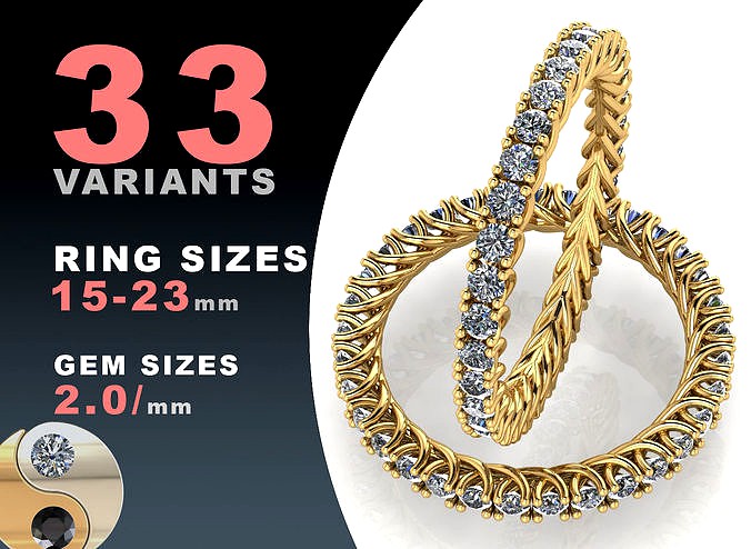 Eternity diamond rings 2mm gems  set | 3D