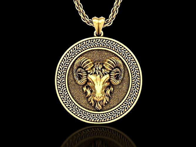 The Aries Zodiac Sign Ram Medallion Pendant V4 | 3D