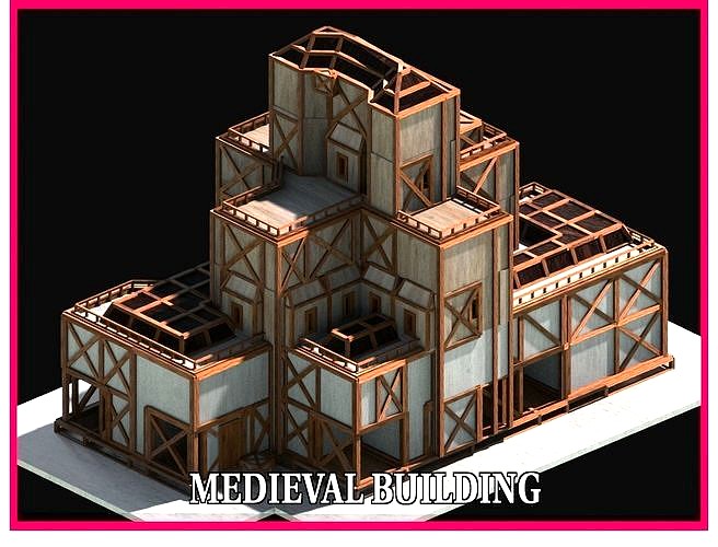 Medieval Low Poly Building  Castle Wooden Village Stone House 11