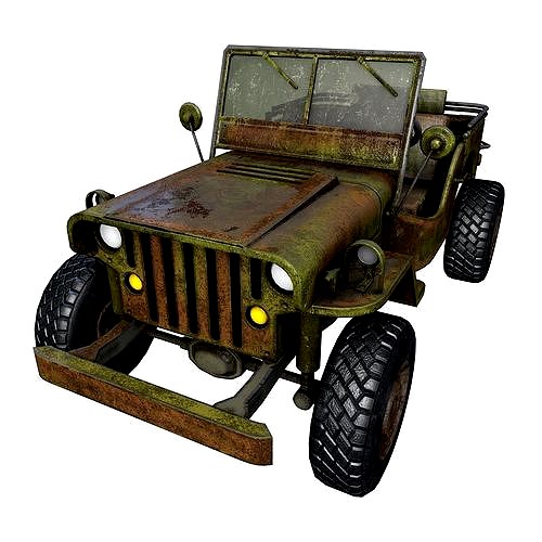 Rusty Jeep Us Military Army Game Ready