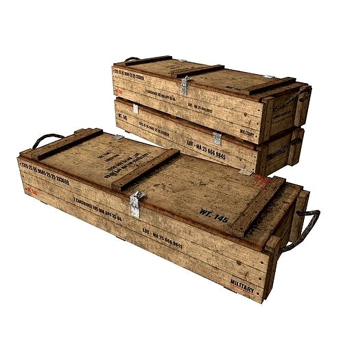 Rifle Wooden Crate Military Ammo Box Low Poly