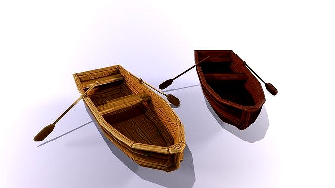 Stylized hand painted lowpoly boat in fantasy cartoon style