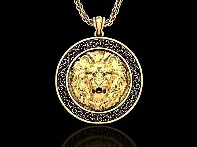 Angry Lion Head2 Medallion Pendant V2 | 3D