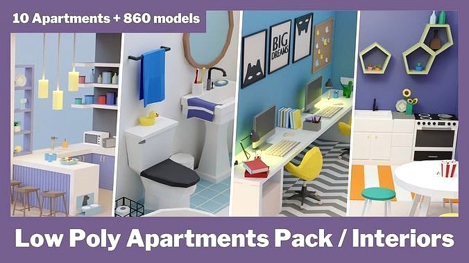 Low Poly Apartments Pack Interiors