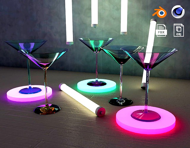 3D Dry Martini cocktail drink glass
