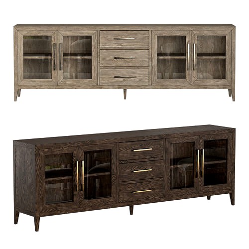 FRENCH CONTEMPORARY GLASS 4-DOOR SIDEBOARD WITH DRAWERS