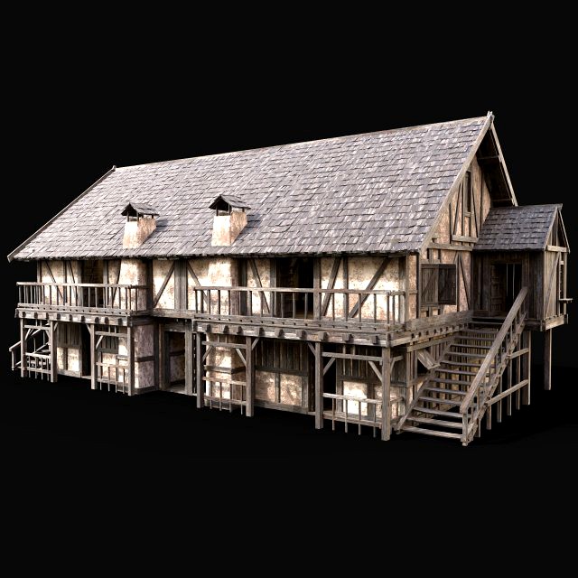 MEDIEVAL ENTERABLE LONG HOUSE HUT FARM COTTAGE WOODEN CABIN AAA