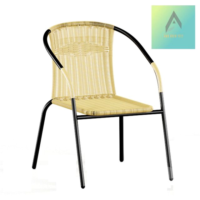 stainless stell chair with woven bamboo