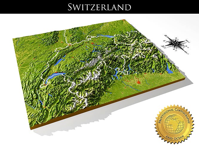 Switzerland High resolution 3D relief maps