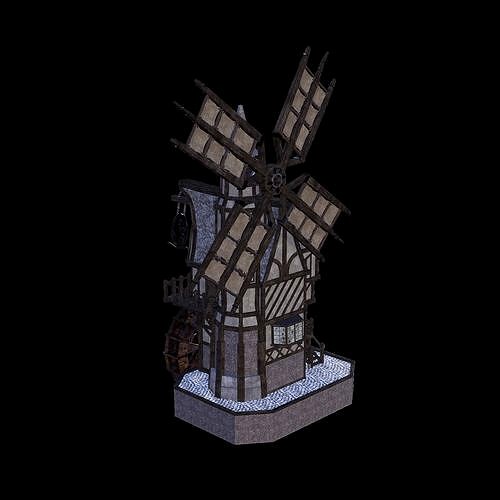 Windmill with water wheel Blender files with full 4k texture