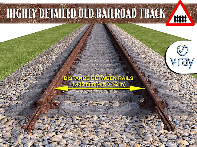 Highly detailed old railroad track