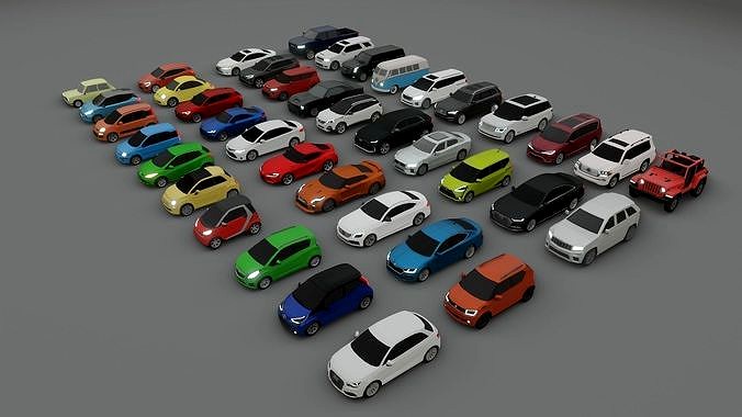 collection of 40 low poly cars 3D models