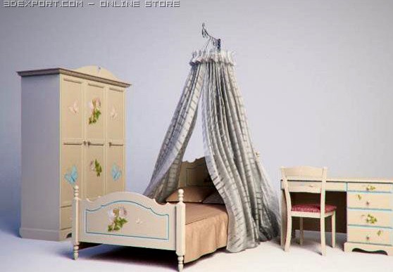 Furniture set for girl bedroom 3D Model