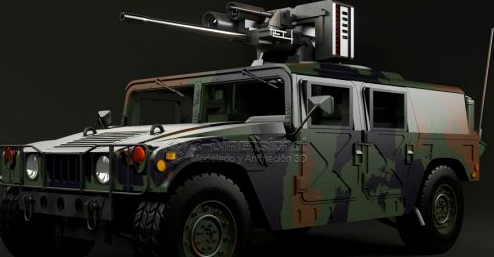 Hummer with M242 Bushmaster 3D Model