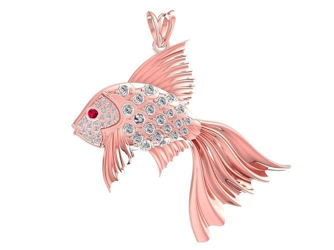 3226 lucky diamond Fish Pendant  | 3D