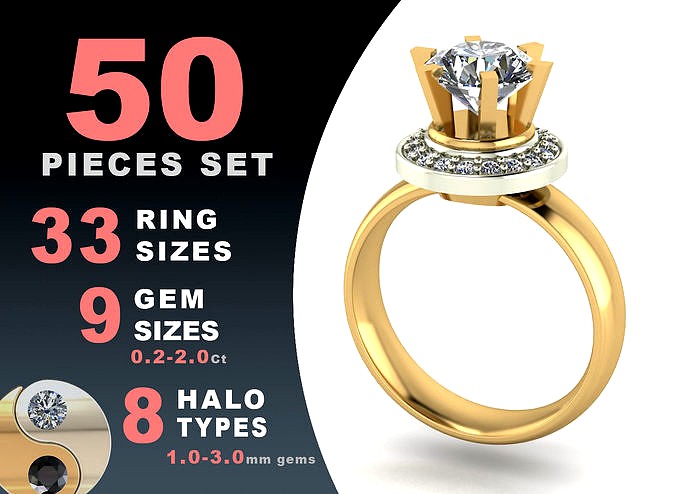 Halo solitaire wedding engagement ring | 3D