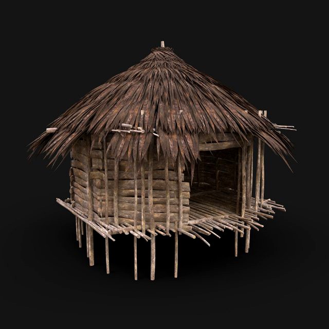 simple tribal jungle primal hut house reed tree survival