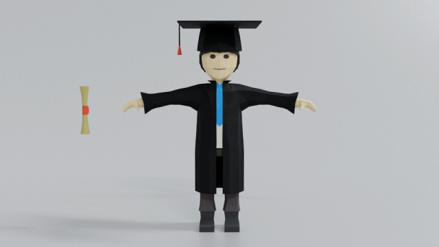 low poly cartoon graduation guy