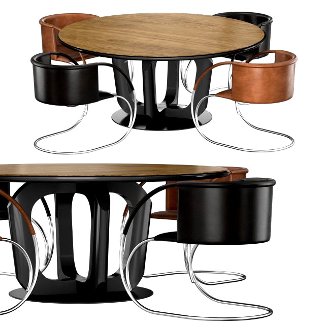 dining table 4221 round and ml 33 leather chair set-2