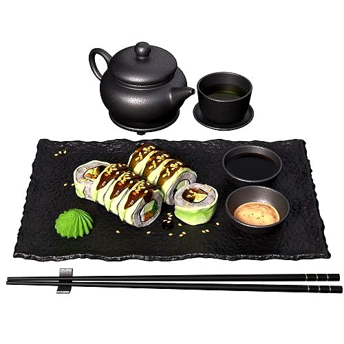 Sushi Rolls and Tea - Japanese food set