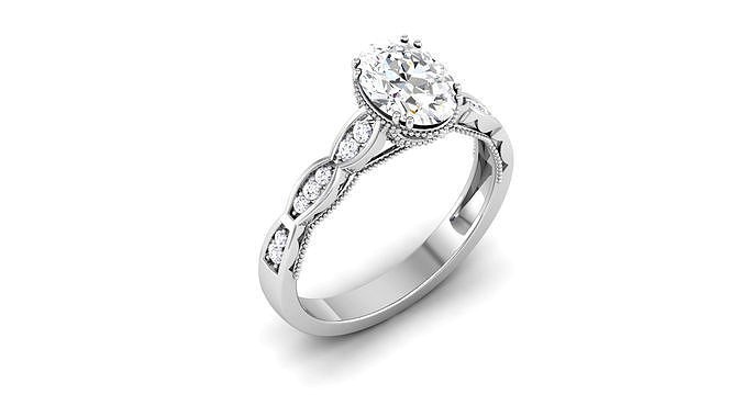 Solitaire Wedding Engagement Ring Oval Stone  Bridal Ring | 3D