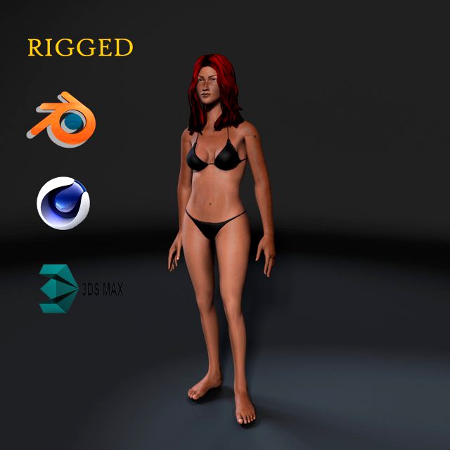 woman in bikini-rigged 3d game character low-poly