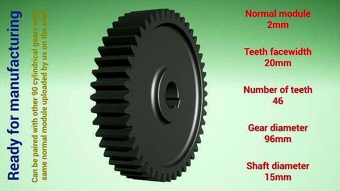 Cylindrical gear - paired - z46 m2 D96 d15 | 3D