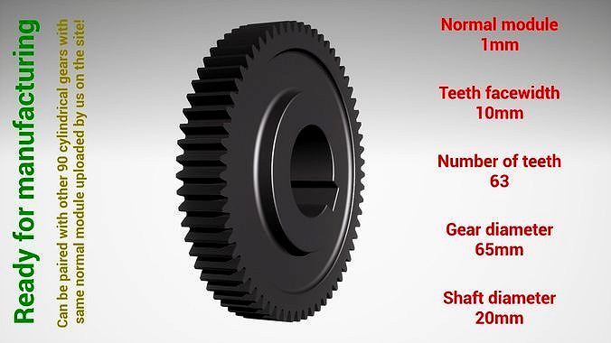 Cylindrical gear - paired - z63 m1 D65 d20 | 3D