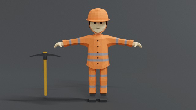 low poly cartoon street worker